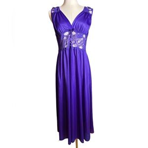 Vintage 90s Purple Nightgown With Sheer Lace Bodice size Medium Fairy Whimsigoth